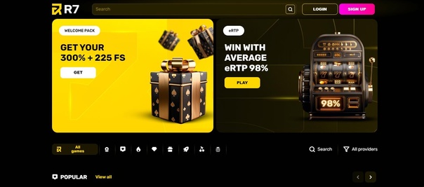 Главная страница R7 Casino - современный дизайн и удобная навигация по игровому порталу